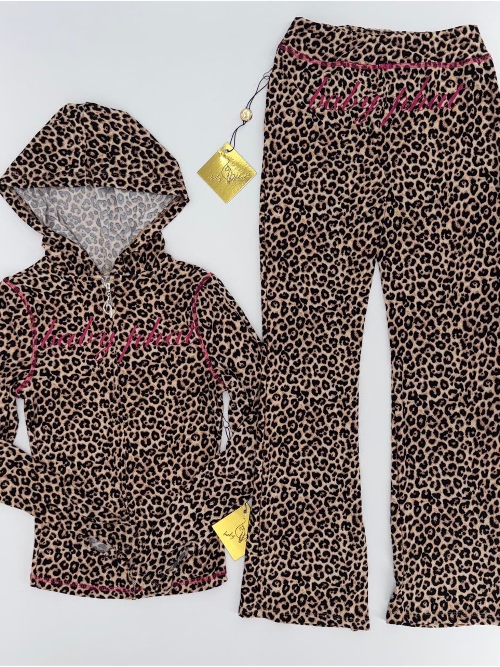 Baby Phat Leopard Print Hooded Set in Brown, Black & Pink